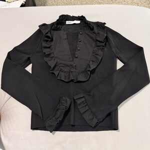 Zara Black Ruffle Detail Blouse